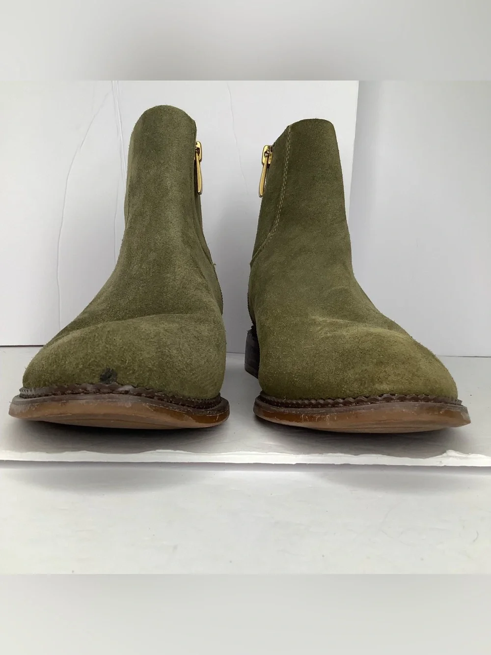 Franco Sarto  Green Suede Leather Chelsea Women Ankle Boots Sz 7.5 Equestrian